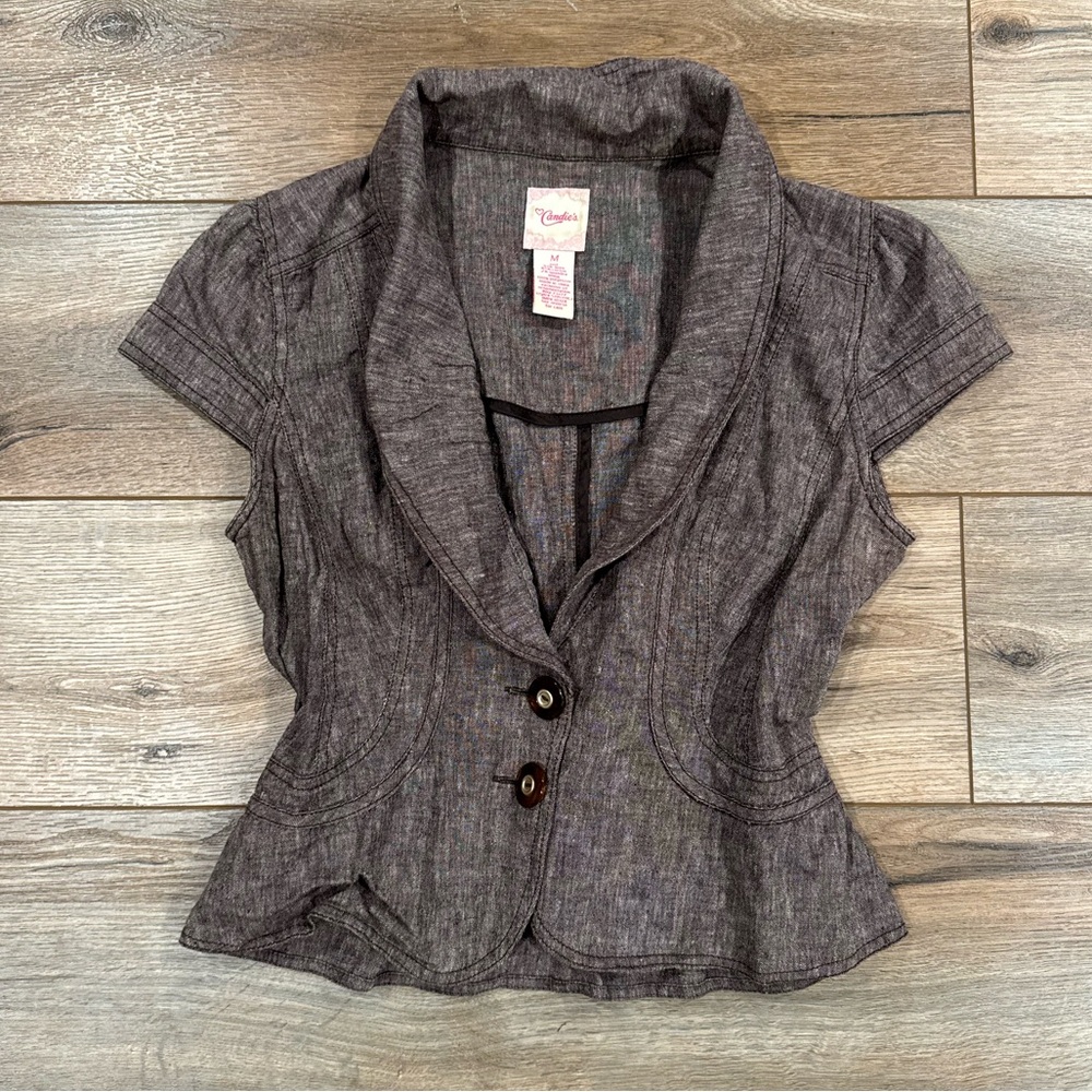 CANDIES 2000s Y2k Button-up Brown Peplum Top | Size Medium